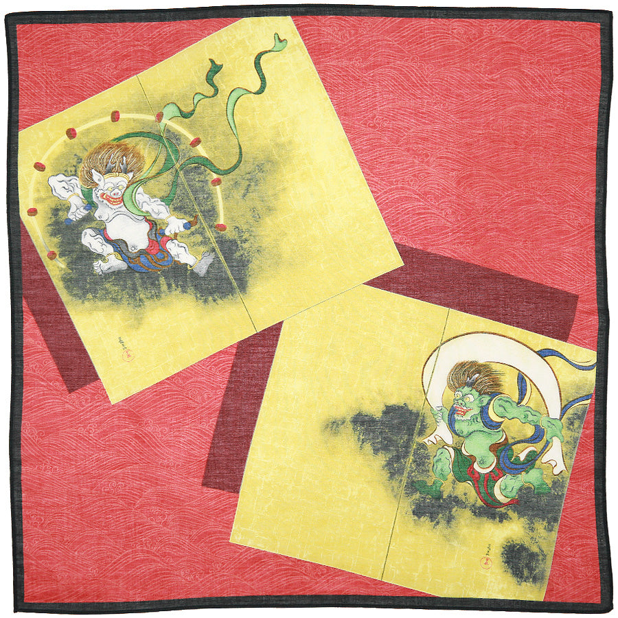 Ukiyo-e Cotton Handkerchief - Red / Black
