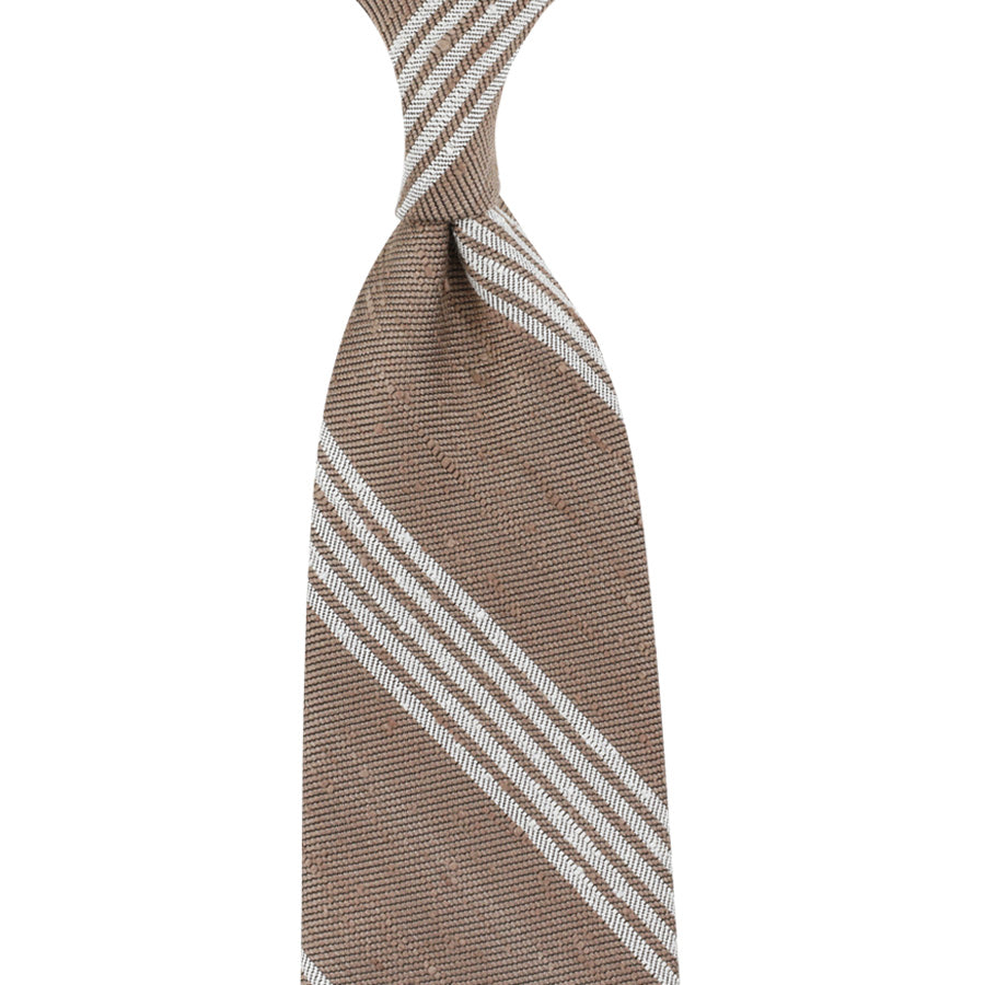 Striped Soft Shantung Silk Tie - Beige - Hand-Rolled