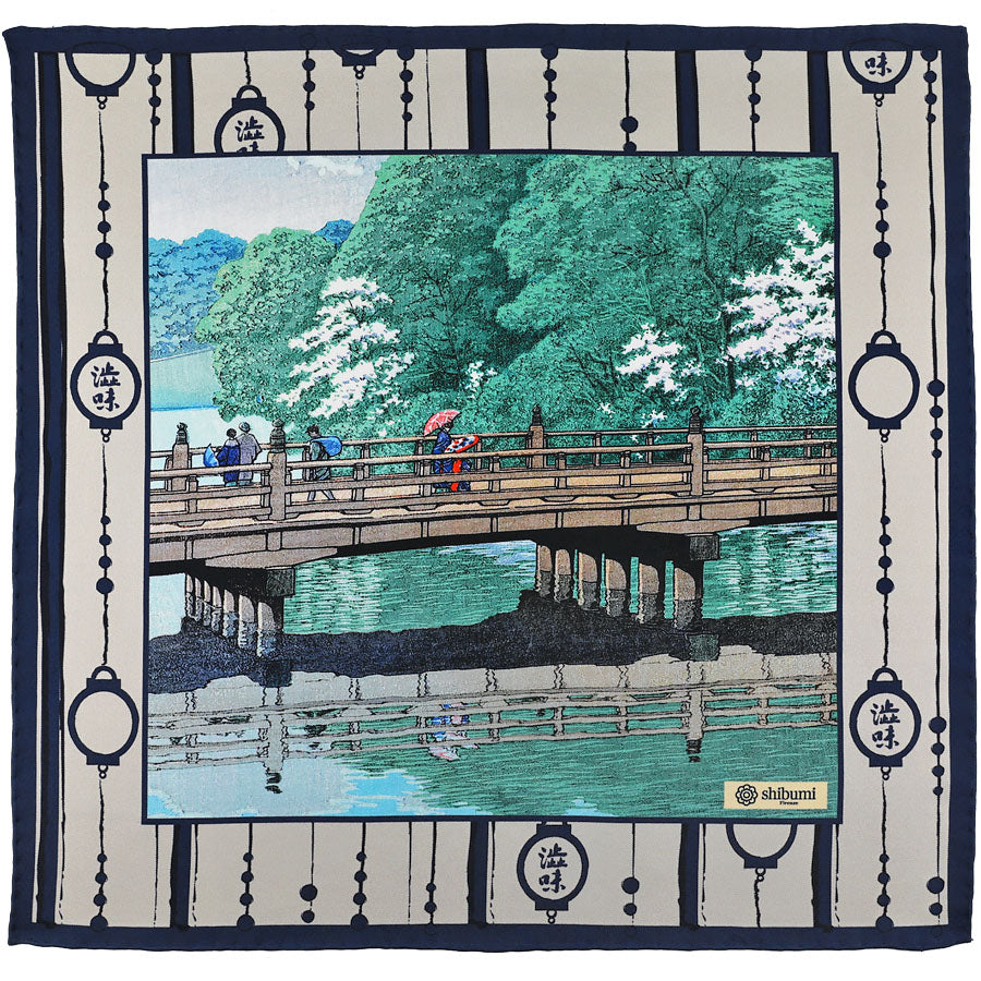 Ukiyo-e Silk Pocket Square - Benkei Bashi - 40x40cm