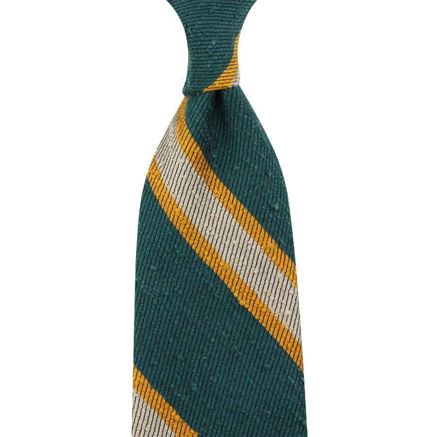 Striped Shantung Silk Tie - Forest - Hand-Rolled