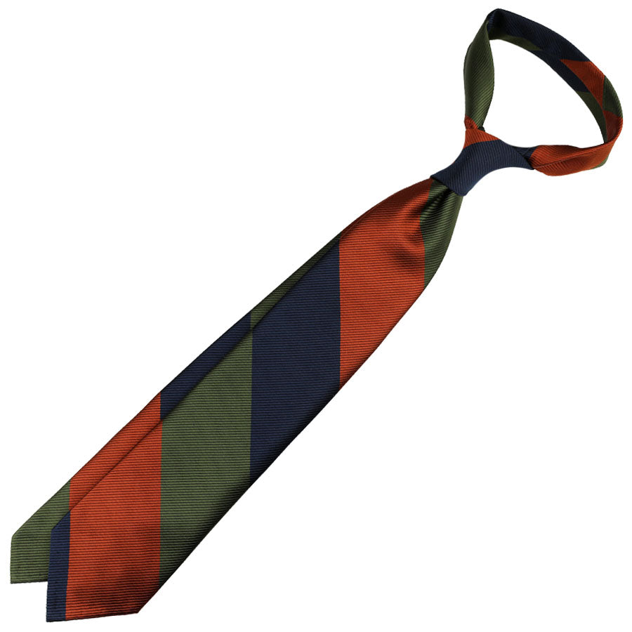 Japanese Repp Stripe Silk Tie - Rust / Navy / Olive