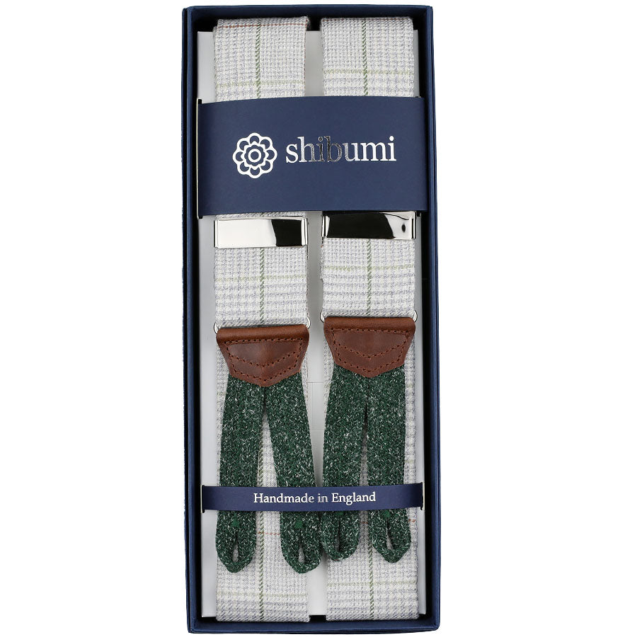 Maison Hellard Linen Braces -  Light Grey Glencheck