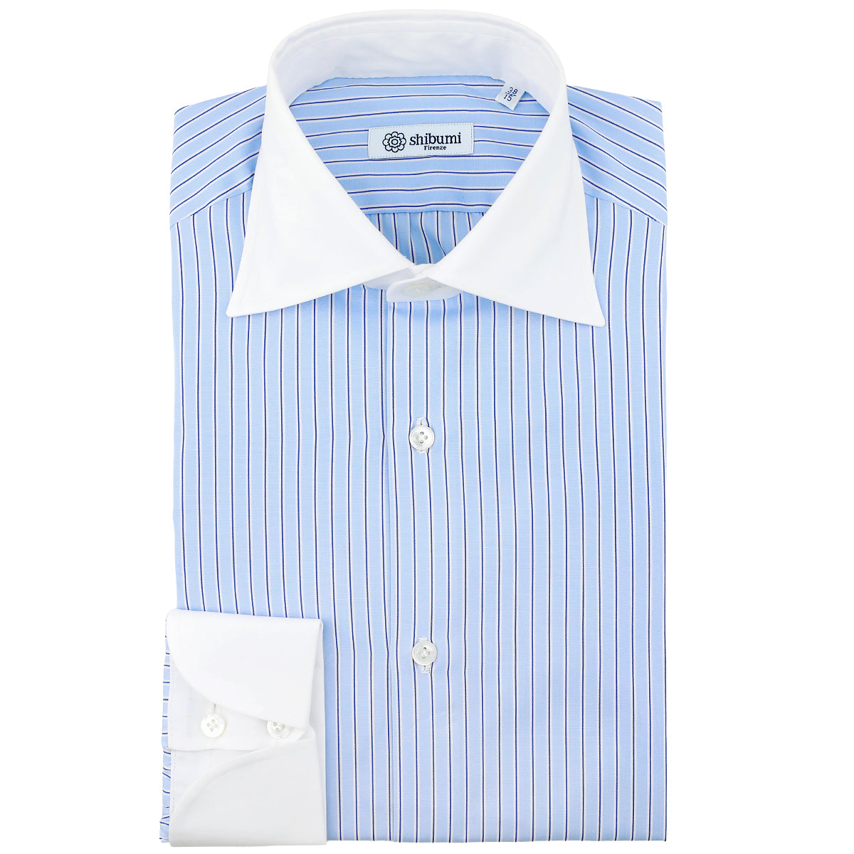 Poplin Semi Spread Shirt - Blue - Ticking Stripe - Cocktail Cuffs Poplin Semi Spread Shirt - Blue - Ticking Stripe - Cocktail Cuffs