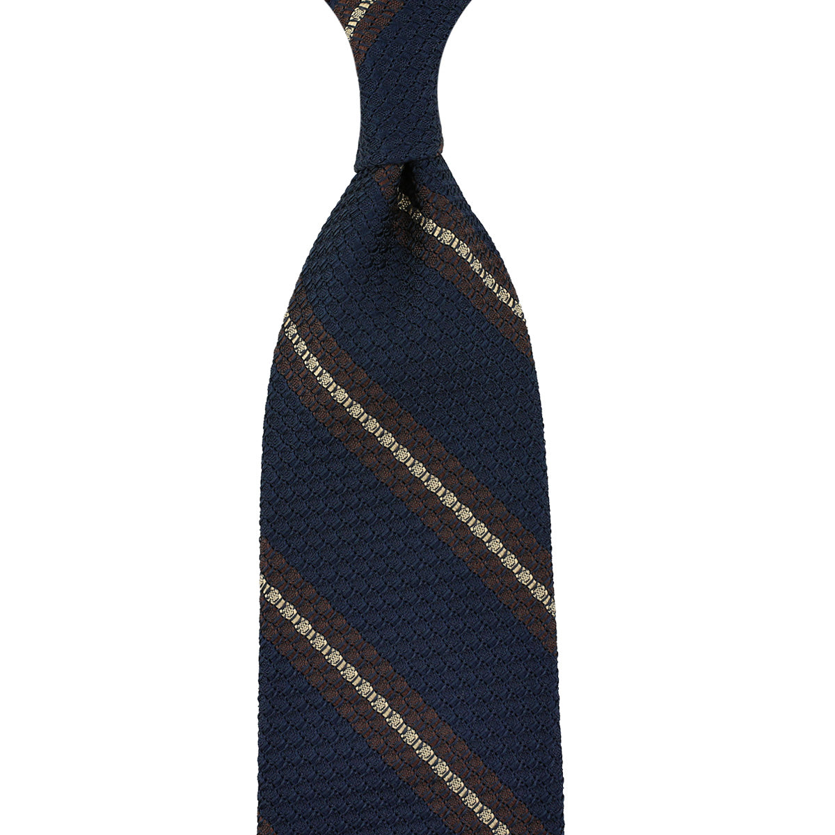 Striped Grossa Grenadine Silk Tie - Navy / Brown / Cream