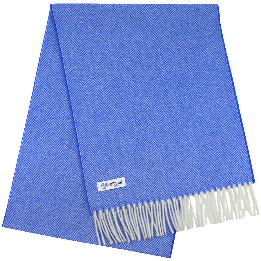 Cashmere Herringbone Scarf - Blue