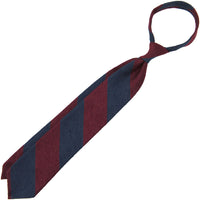 Block Stripe Shantung Silk Tie - Navy / Burgundy - Hand-Rolled