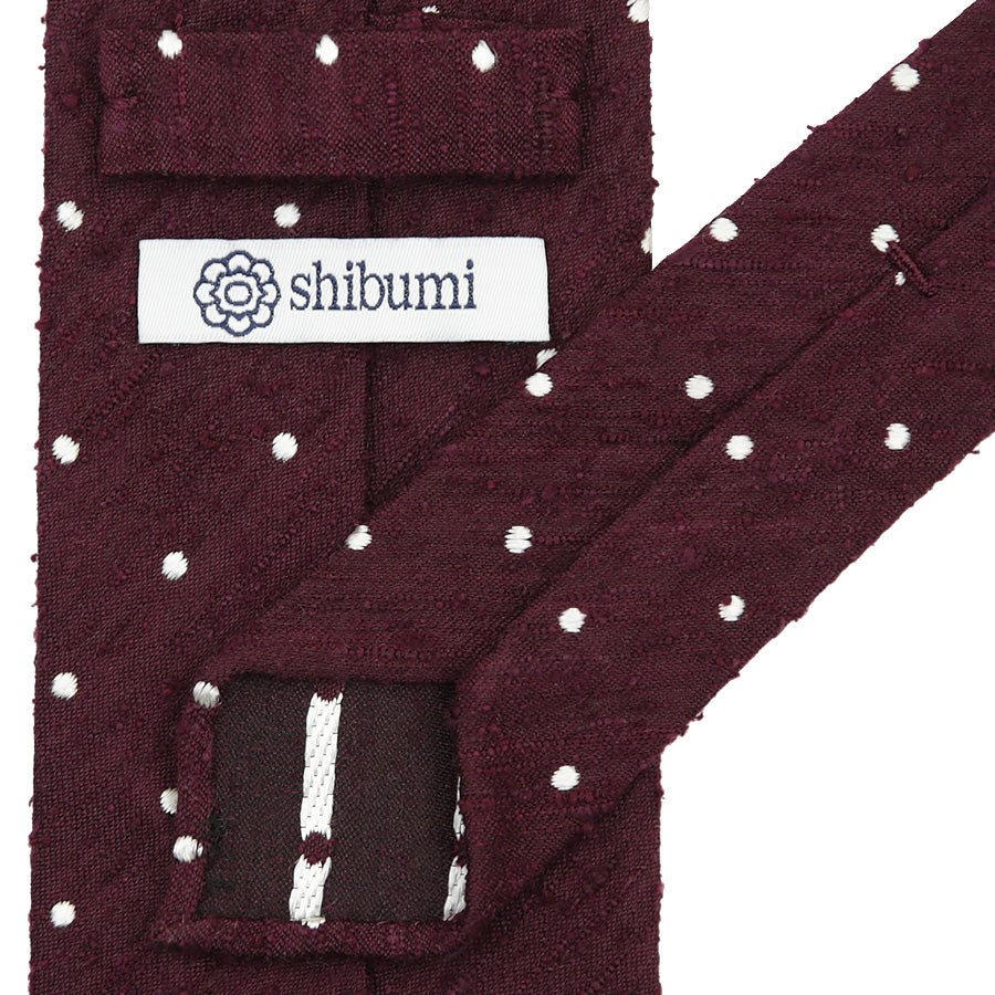 Dotted Shantung Silk Tie - Burgundy - Hand-Rolled