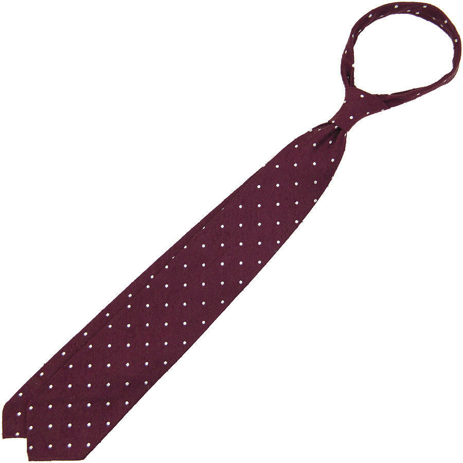 Dotted Shantung Silk Tie - Burgundy - Hand-Rolled