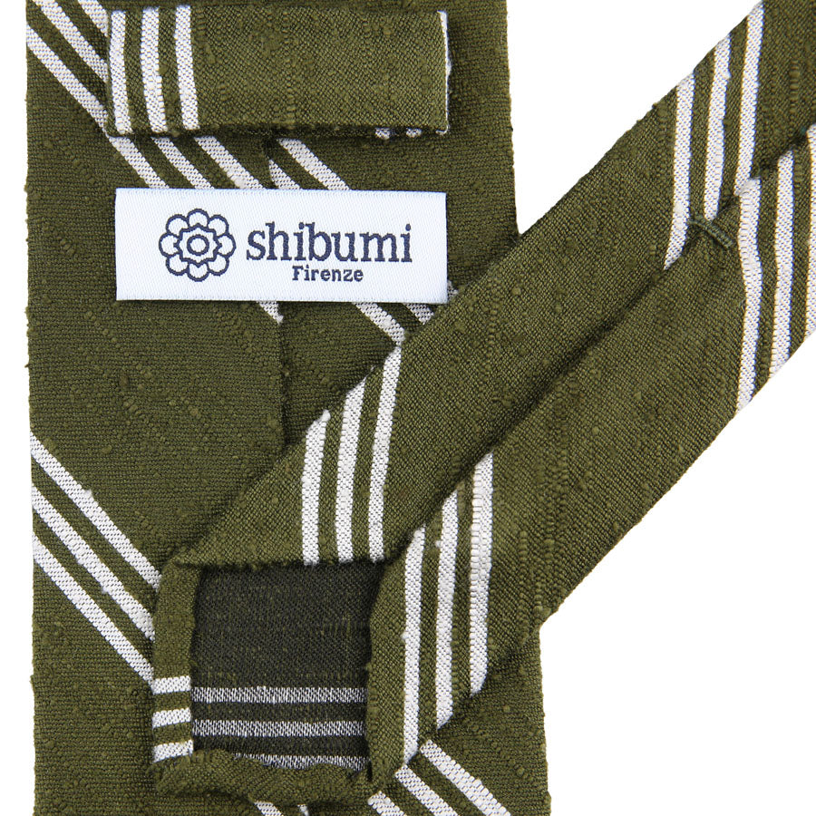 Triple Bar Shantung Silk Tie - Olive - Hand-Rolled