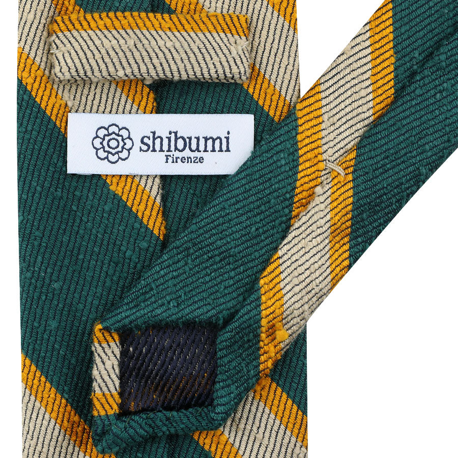 Striped Shantung Silk Tie - Forest - Hand-Rolled