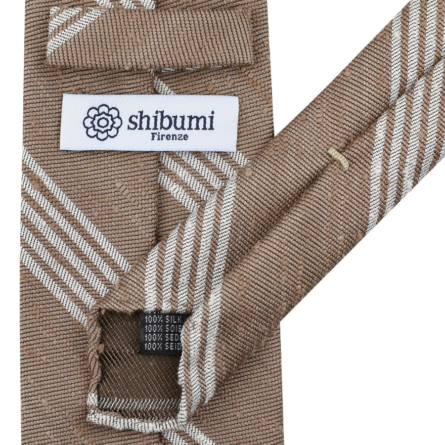 Striped Soft Shantung Silk Tie - Beige - Hand-Rolled