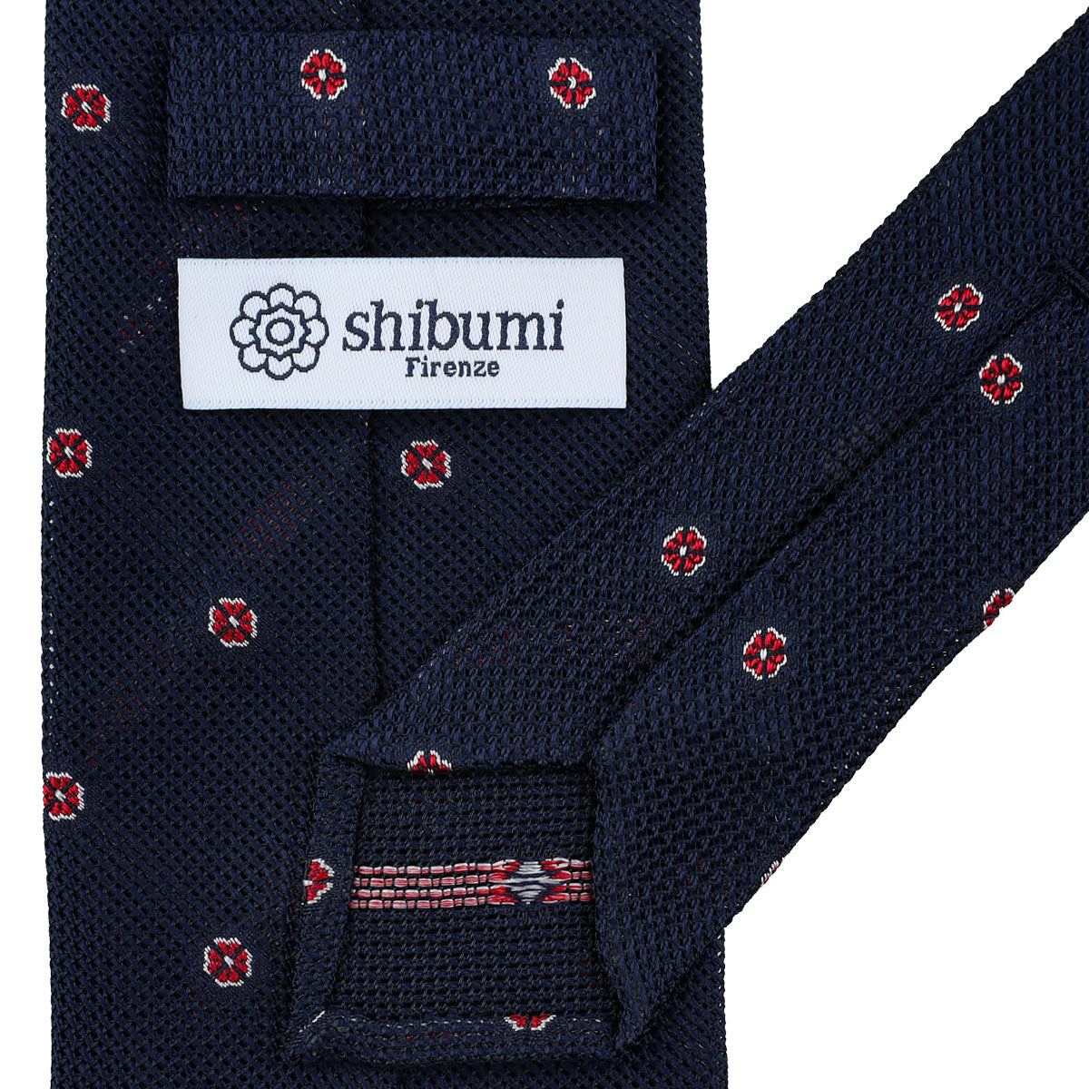 Floral Fina Grenadine Silk Tie - Navy - Hand-Rolled