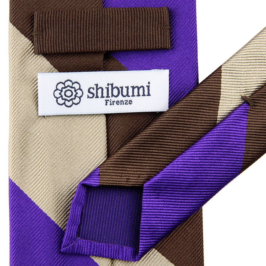 Triple Block Stripe Silk Tie - Brown / Purple / Cream