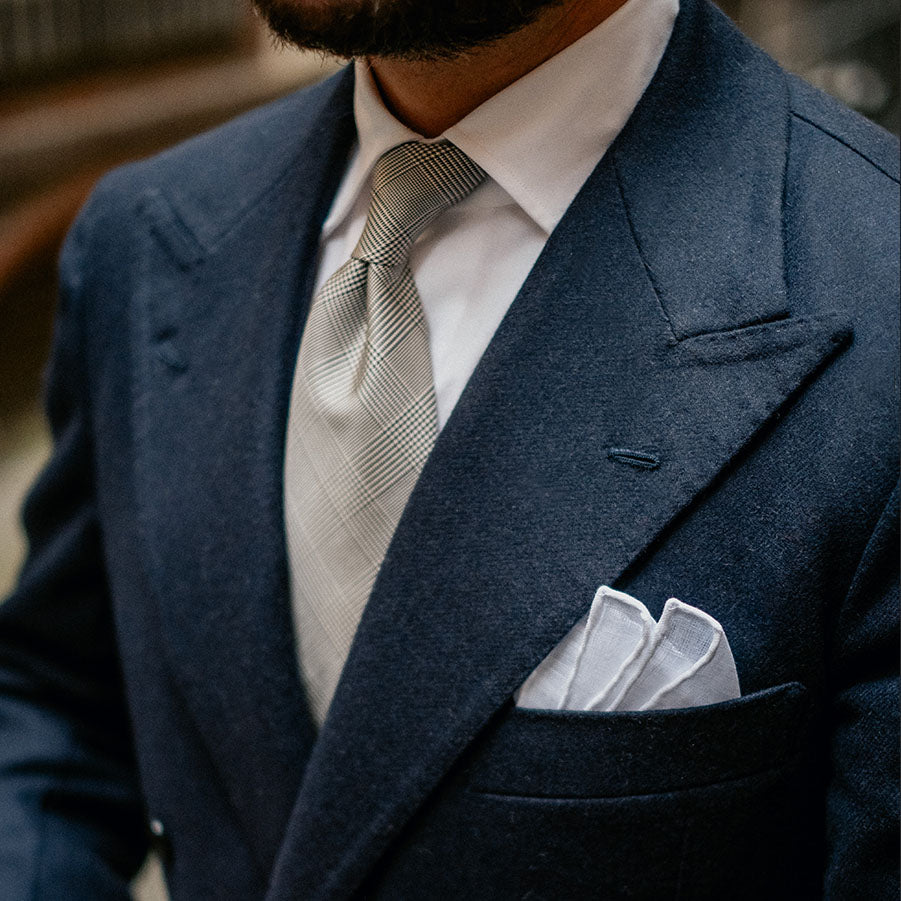 Glencheck Woven Silk Tie - Navy / White - Self-Tipped