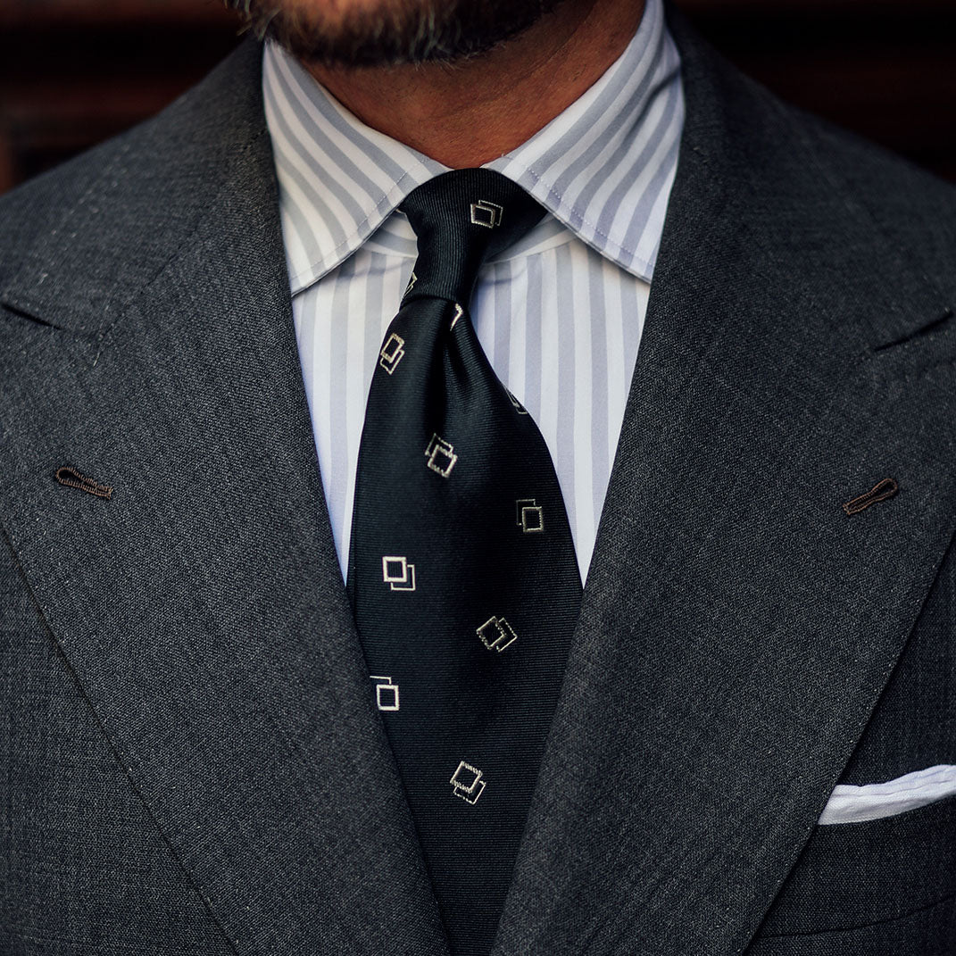 Geometrical Jacquard Silk Tie - Black