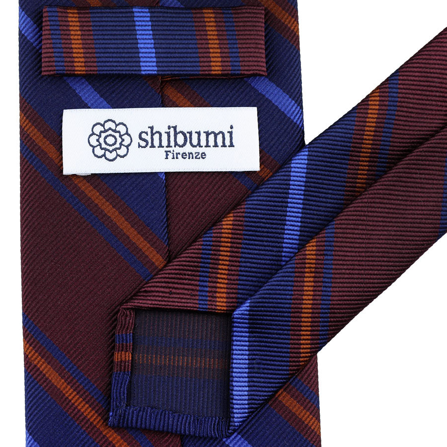 Japanese Repp Stripe Silk Tie - Burgundy / Navy