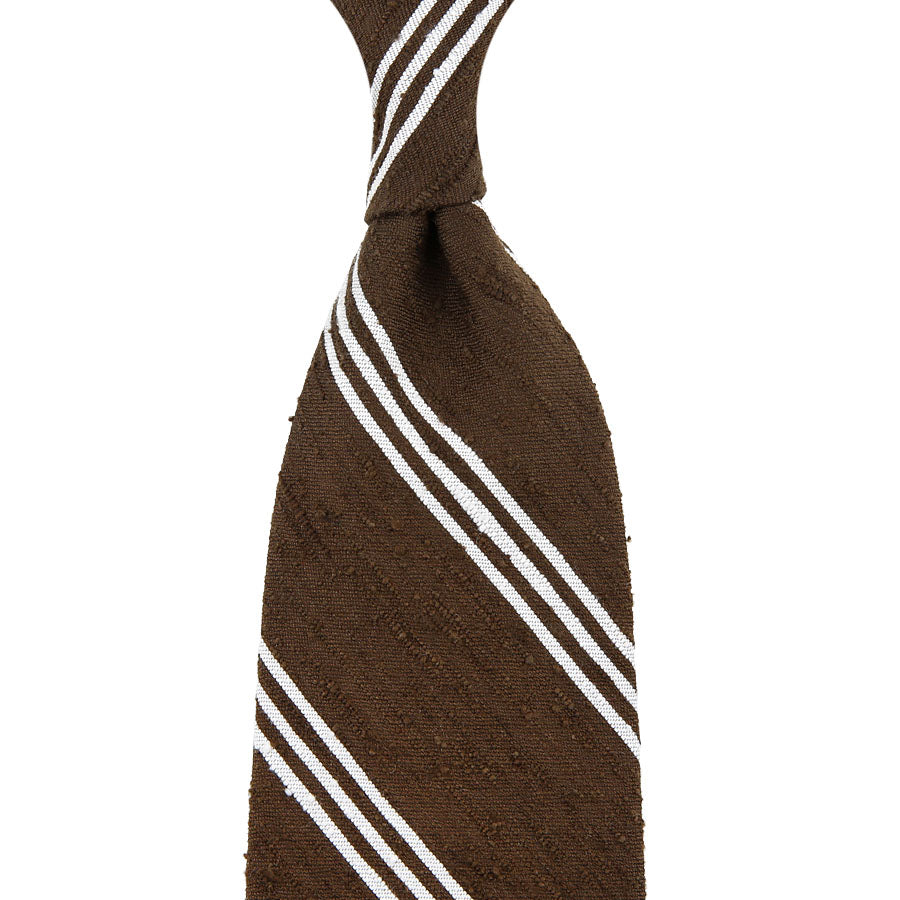 Triple Bar Shantung Silk Tie - Brown - Hand-Rolled