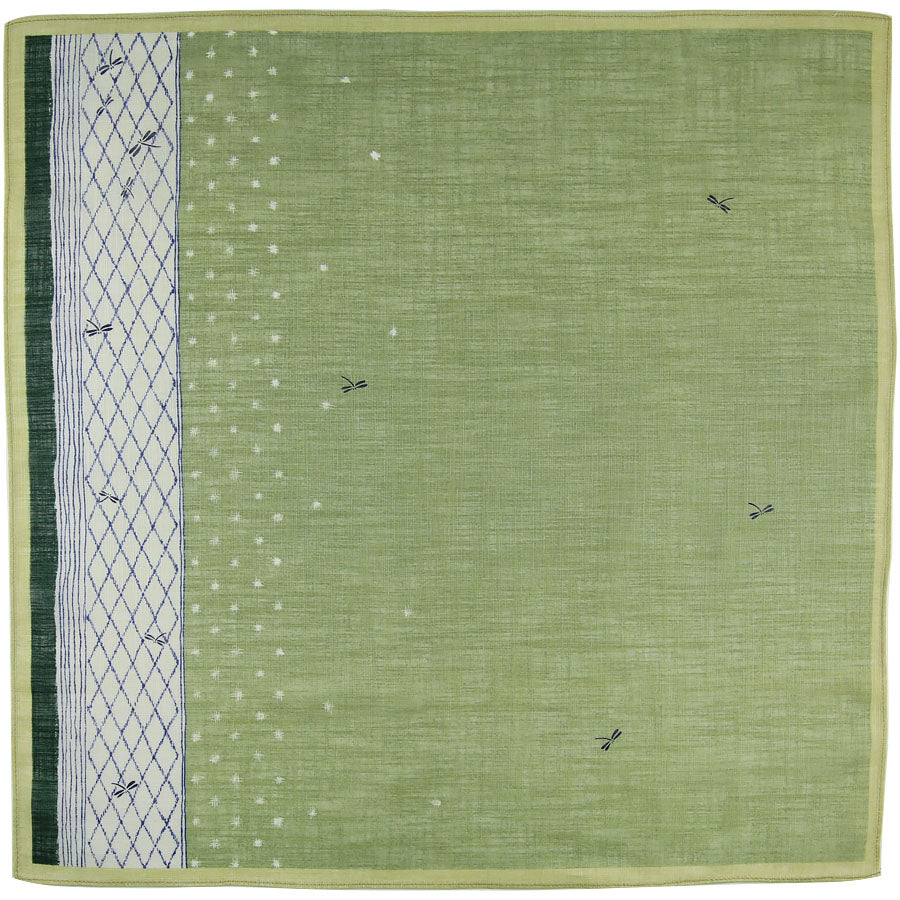 Dragonfly Motif Cotton Handkerchief - Green