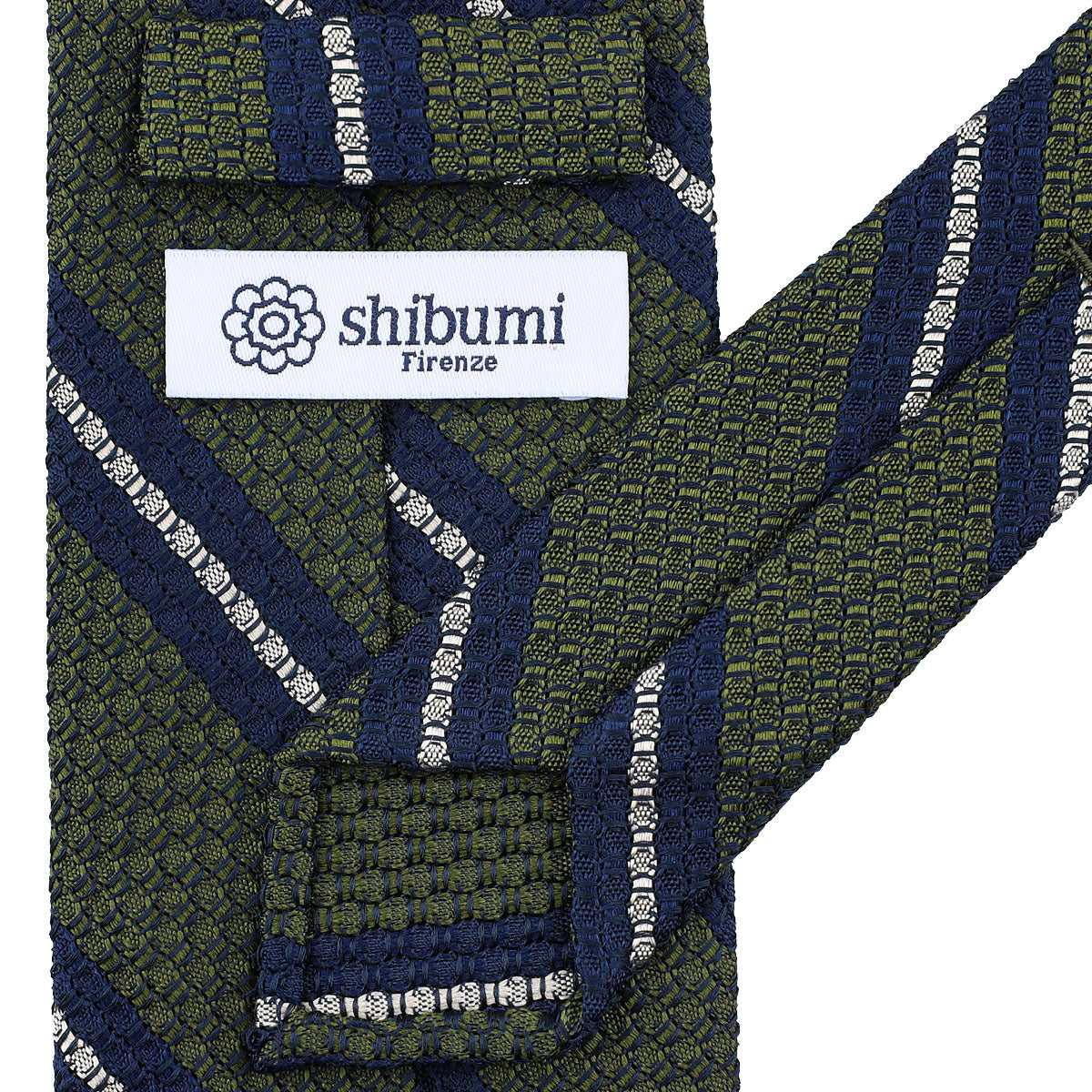 Striped Grossa Grenadine Silk Tie - Olive / Navy / White