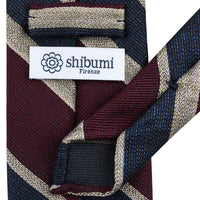 Striped Fina Grenadine Cotton / Wool / Silk Tie - Navy / Burgundy / Ivory