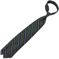 Striped Grossa Grenadine Silk Tie - Olive / Navy / White