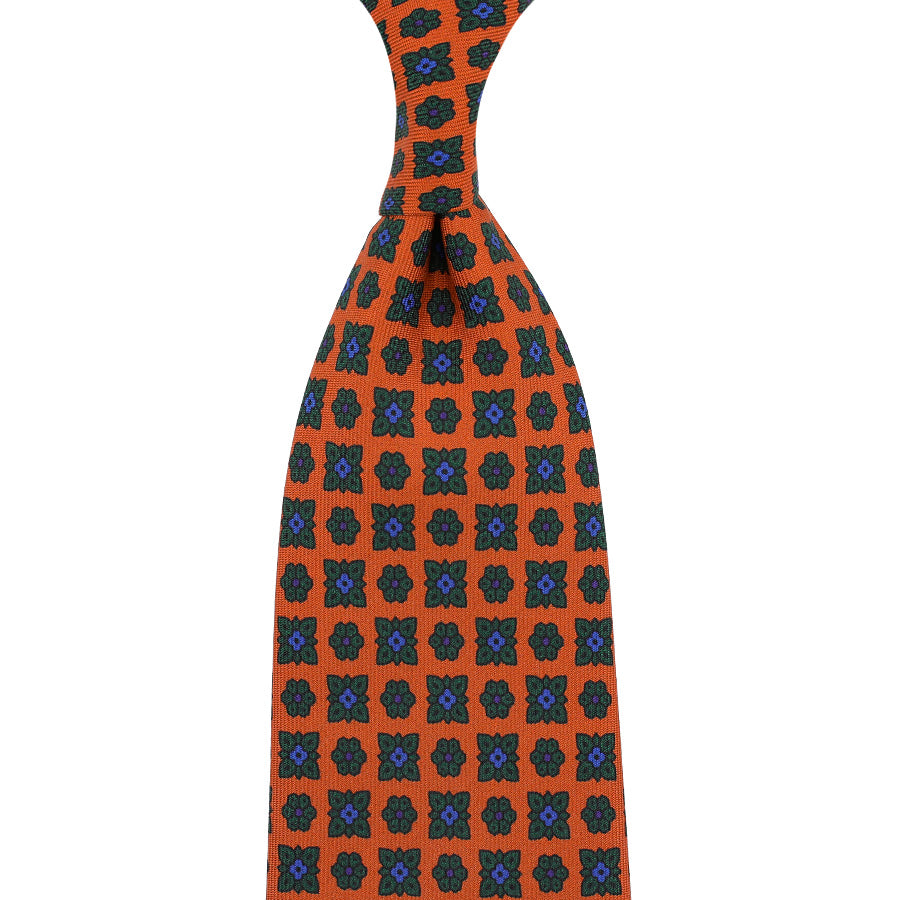 Ancient Madder Silk Tie - Orange - Hand-Rolled