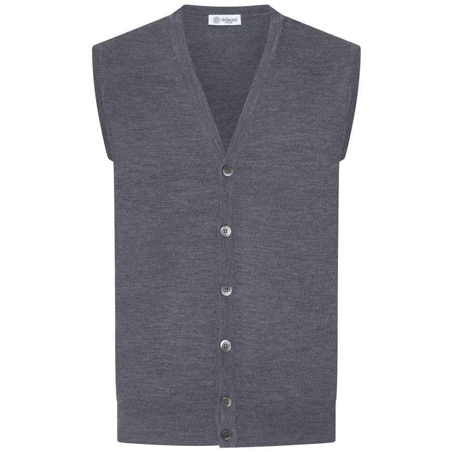 Merino Wool Sleeveless Cardigan - Mid Grey
