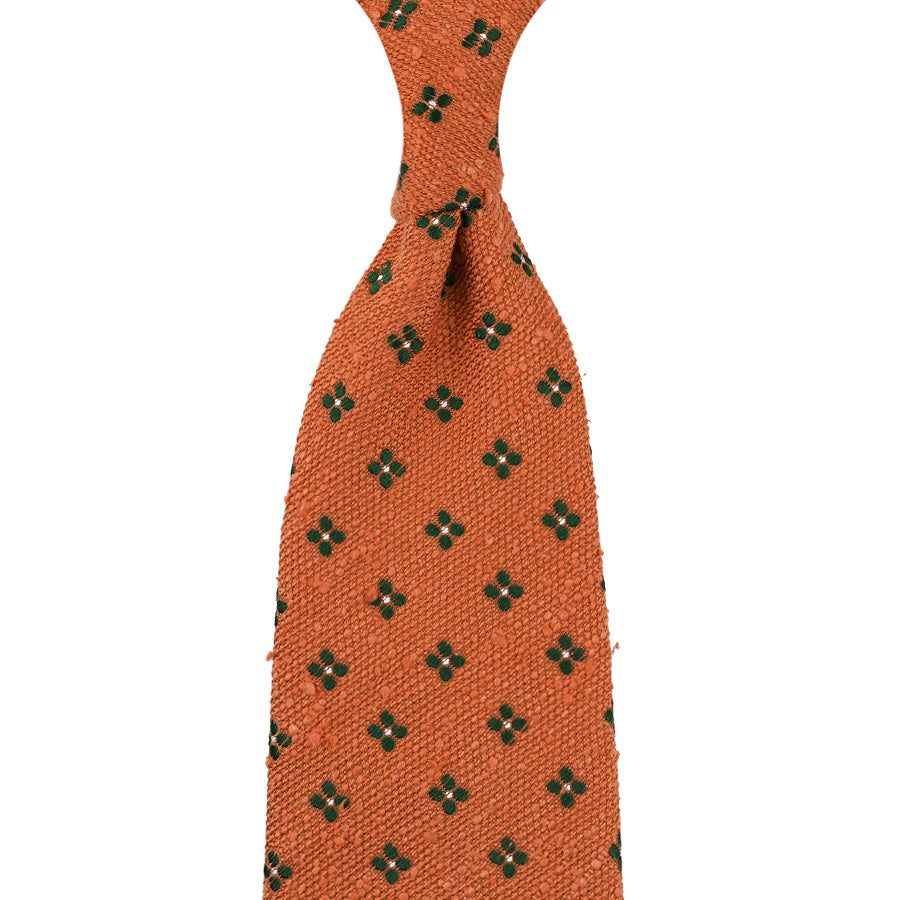 Floral Soft Shantung Silk Tie - Orange - Hand-Rolled