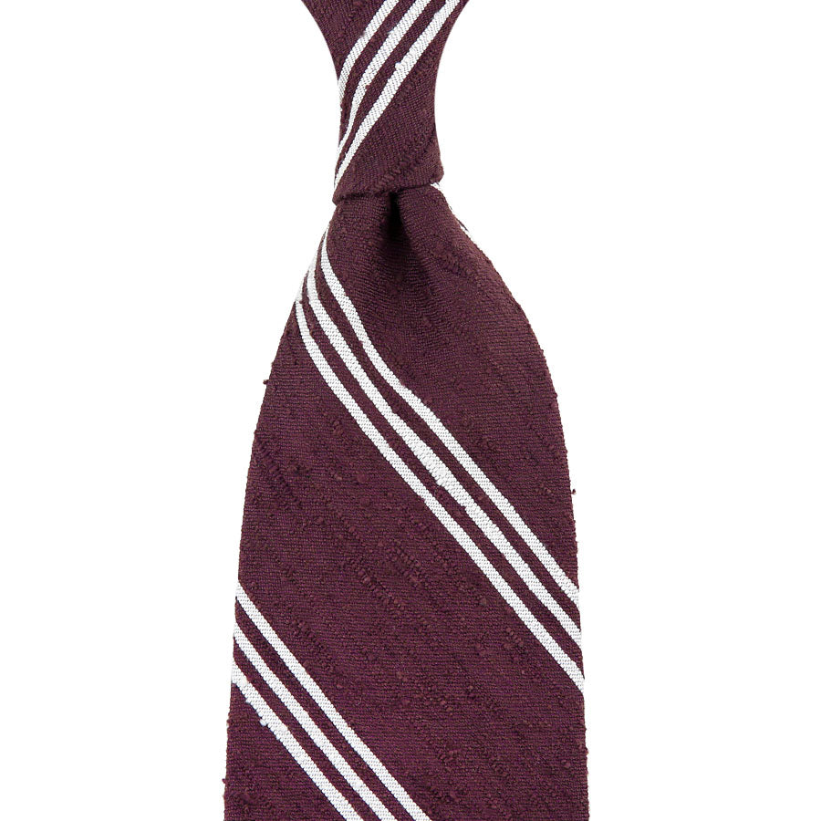 Triple Bar Shantung Silk Tie - Eggplant - Hand-Rolled