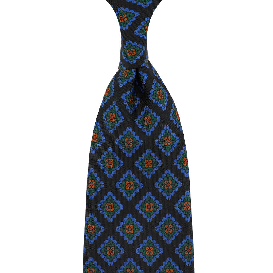 Ancient Madder Silk Tie - Black - Hand-Rolled