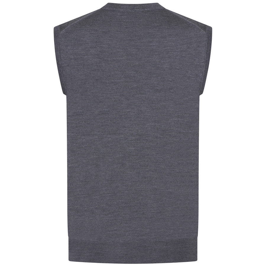 Merino Wool Sleeveless Cardigan - Mid Grey