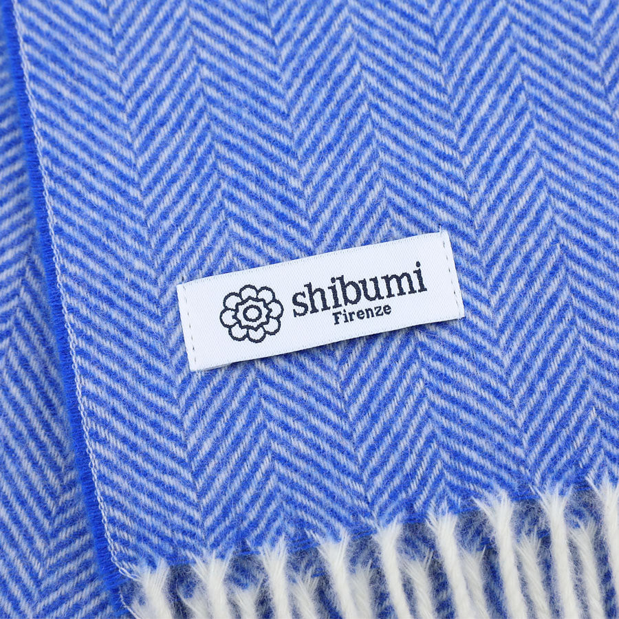 Cashmere Herringbone Scarf - Blue