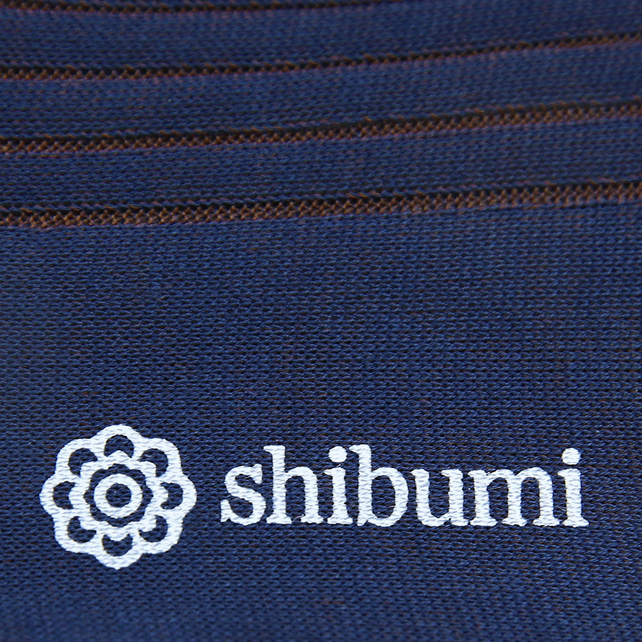 Knee Socks - Shadow Stripes - Light Navy / Brown - Pure Cotton