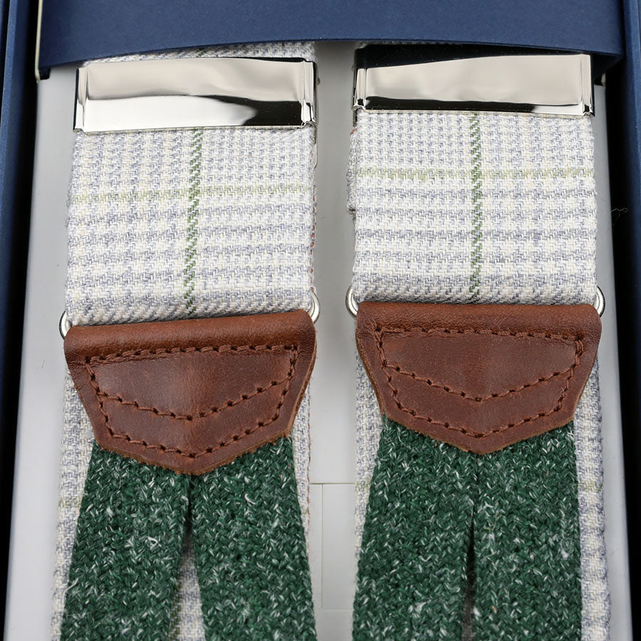 Maison Hellard Linen Braces -  Light Grey Glencheck