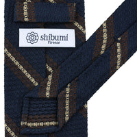 Striped Grossa Grenadine Silk Tie - Navy / Brown / Cream