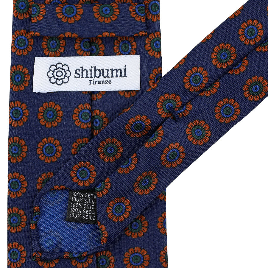 Ancient Madder Silk Tie - Navy - Hand-Rolled