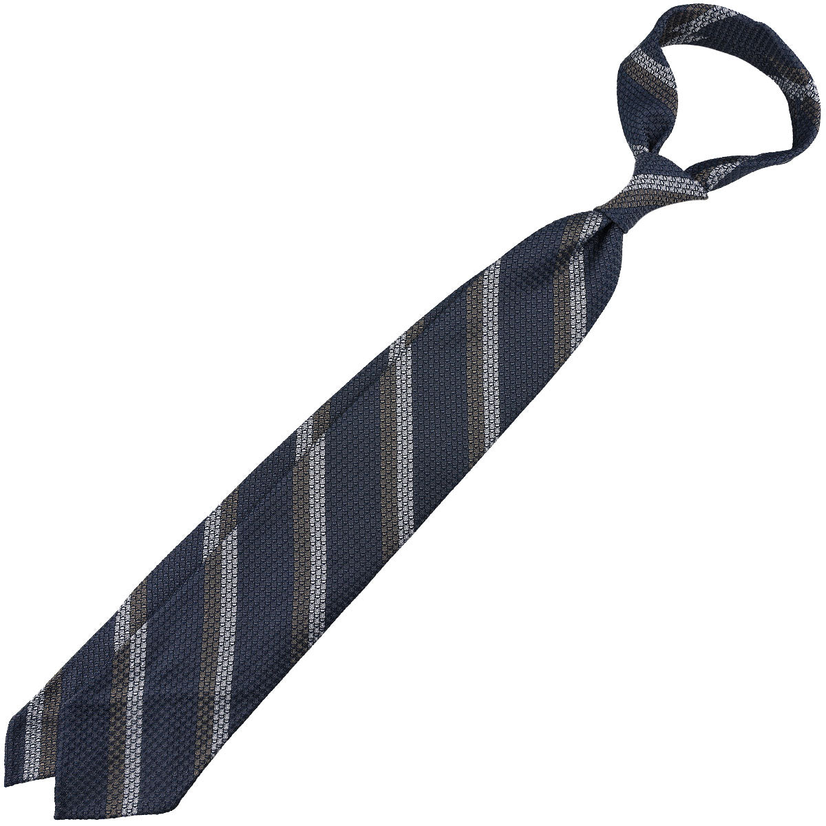 Striped Grossa Grenadine Silk Tie - Elephant / White / Taupe