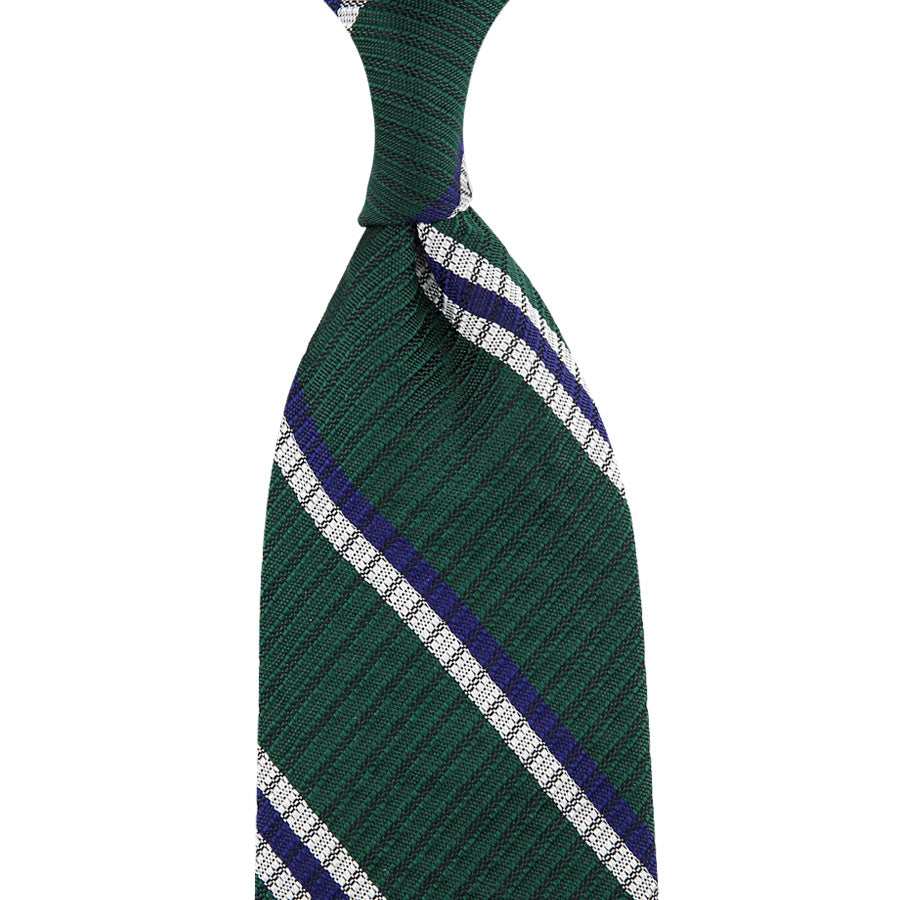 Striped English Grenadine Silk Tie - Forest - Hand-Rolled