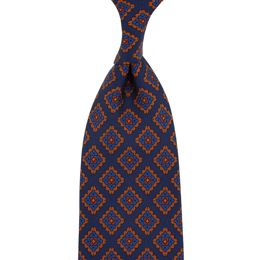 Ancient Madder Silk Tie - Navy - Hand-Rolled
