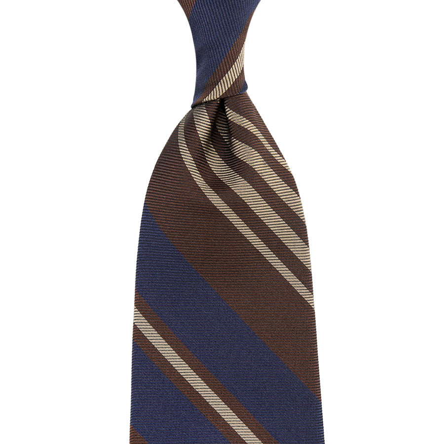 Repp Stripe Silk Tie - Navy / Brown / Beige