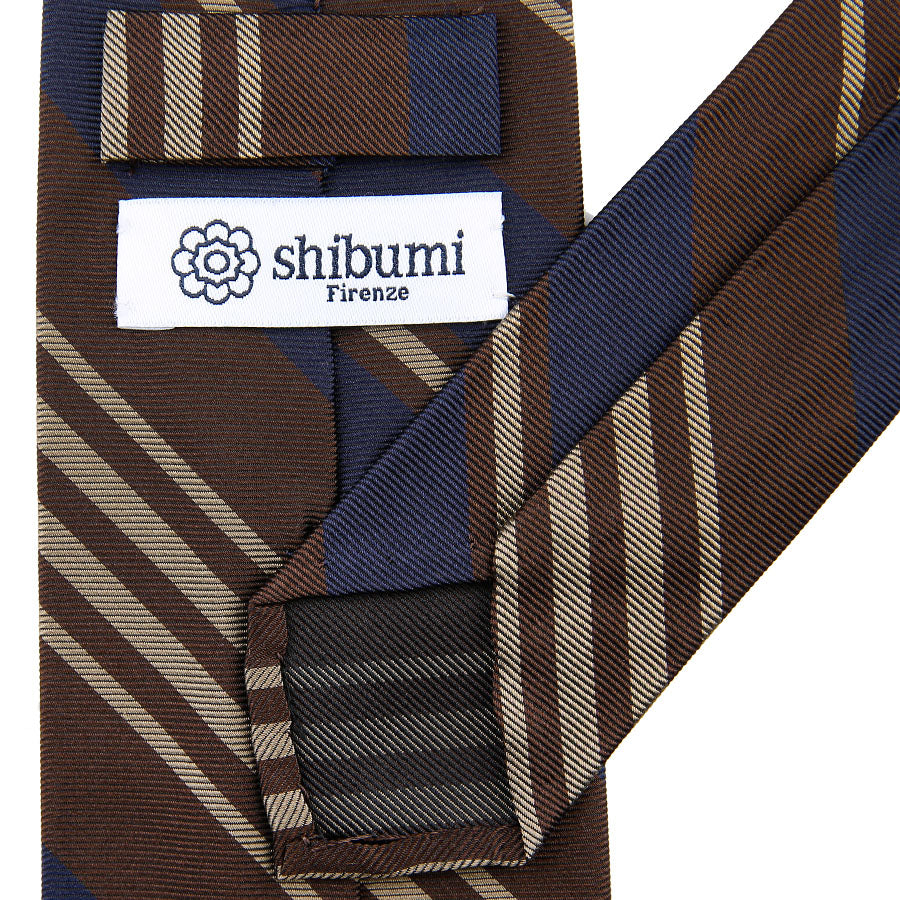 Repp Stripe Silk Tie - Navy / Brown / Beige