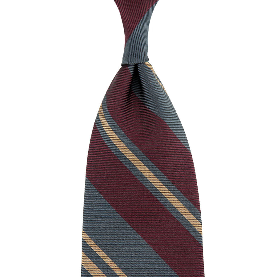Repp Stripe Silk Tie - Burgundy / Grey / Beige