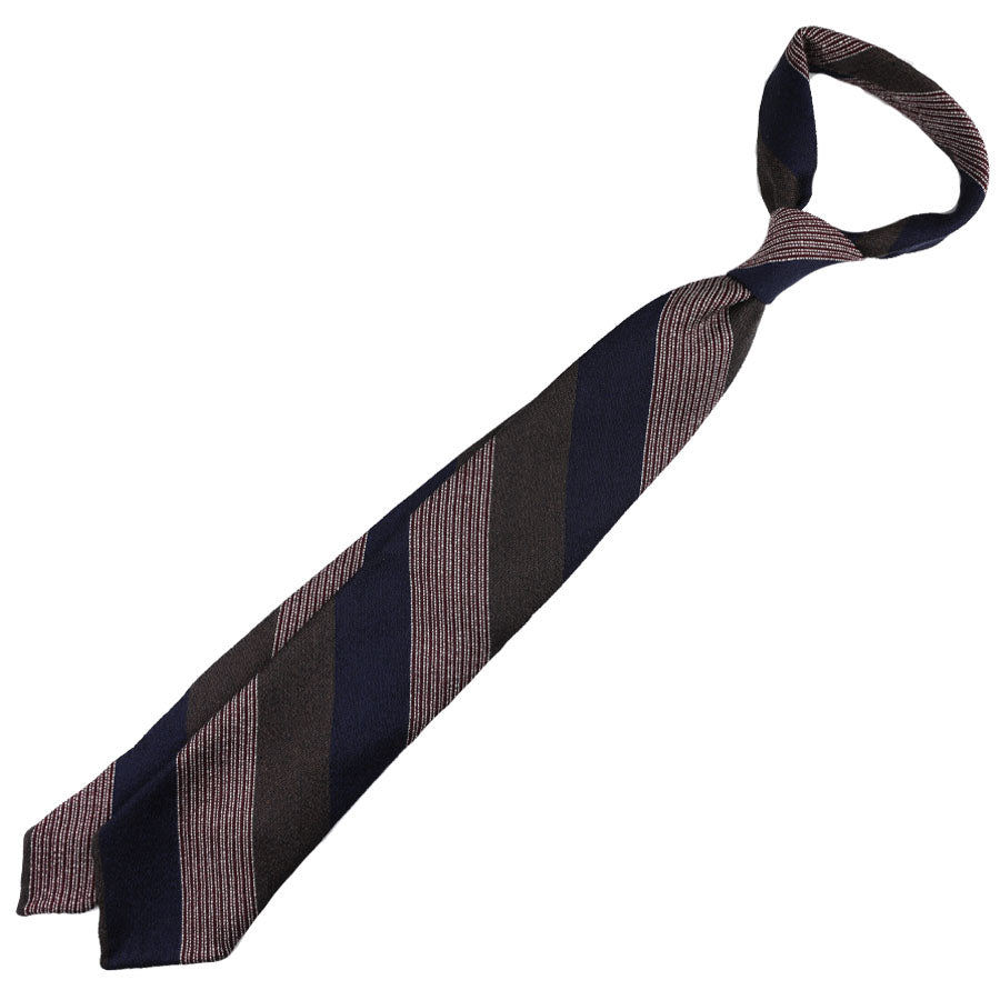 Striped Wool / Silk Tie - Navy / Brown / Ivory