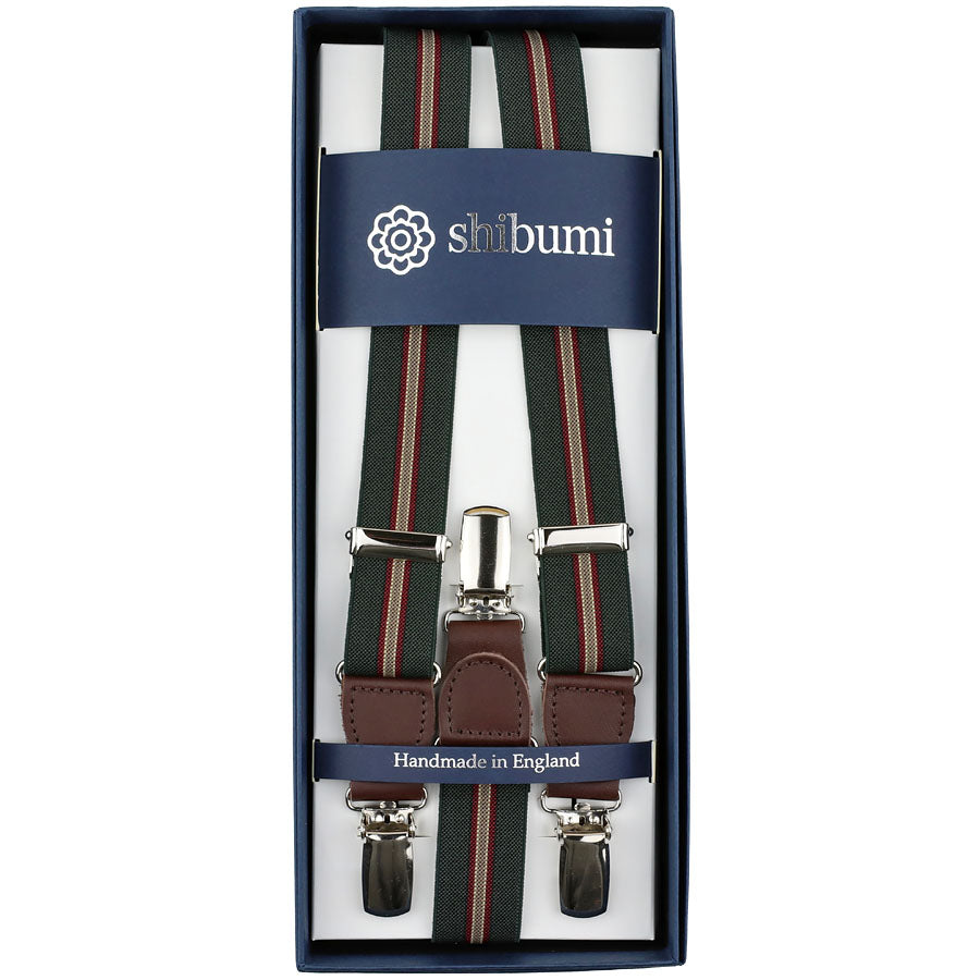 Elastic Barathea Clips Braces - Olive / Burgundy