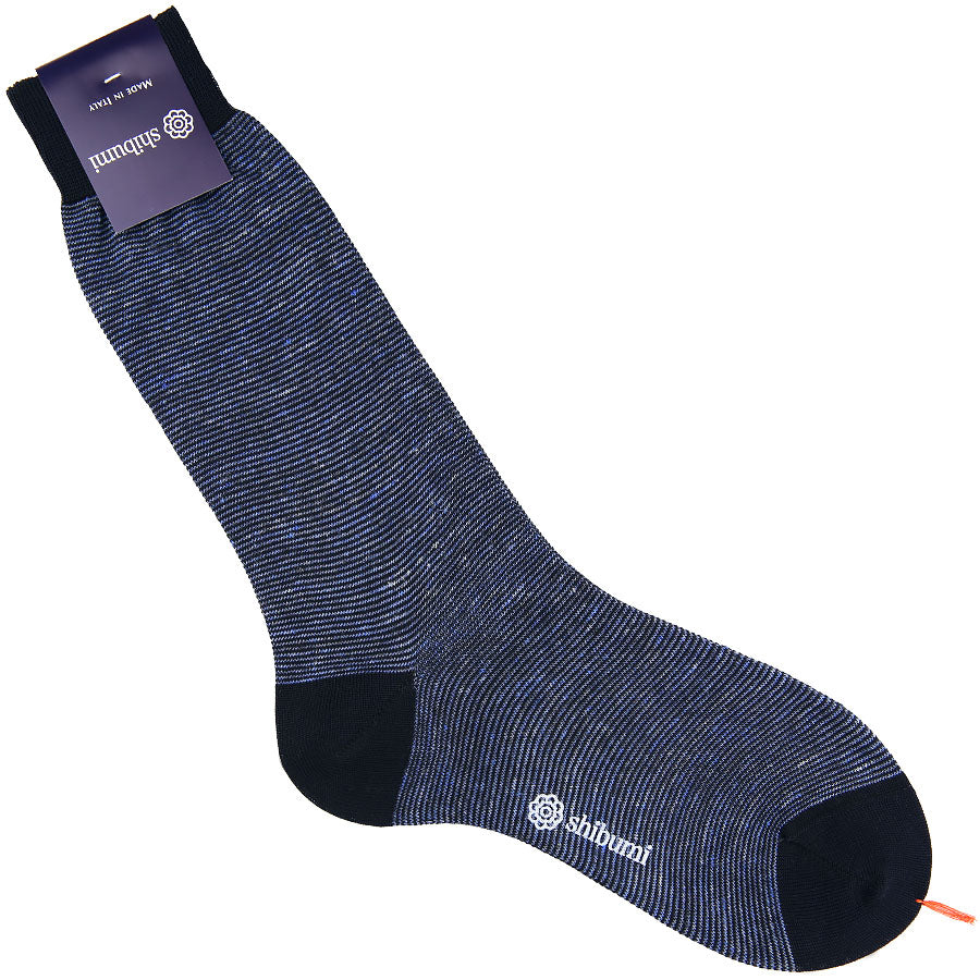 Mottled Mid-Calf Socks - Navy - Cotton/Linen