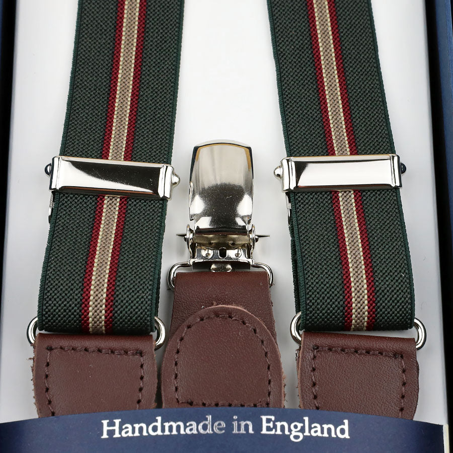 Elastic Barathea Clips Braces - Olive / Burgundy