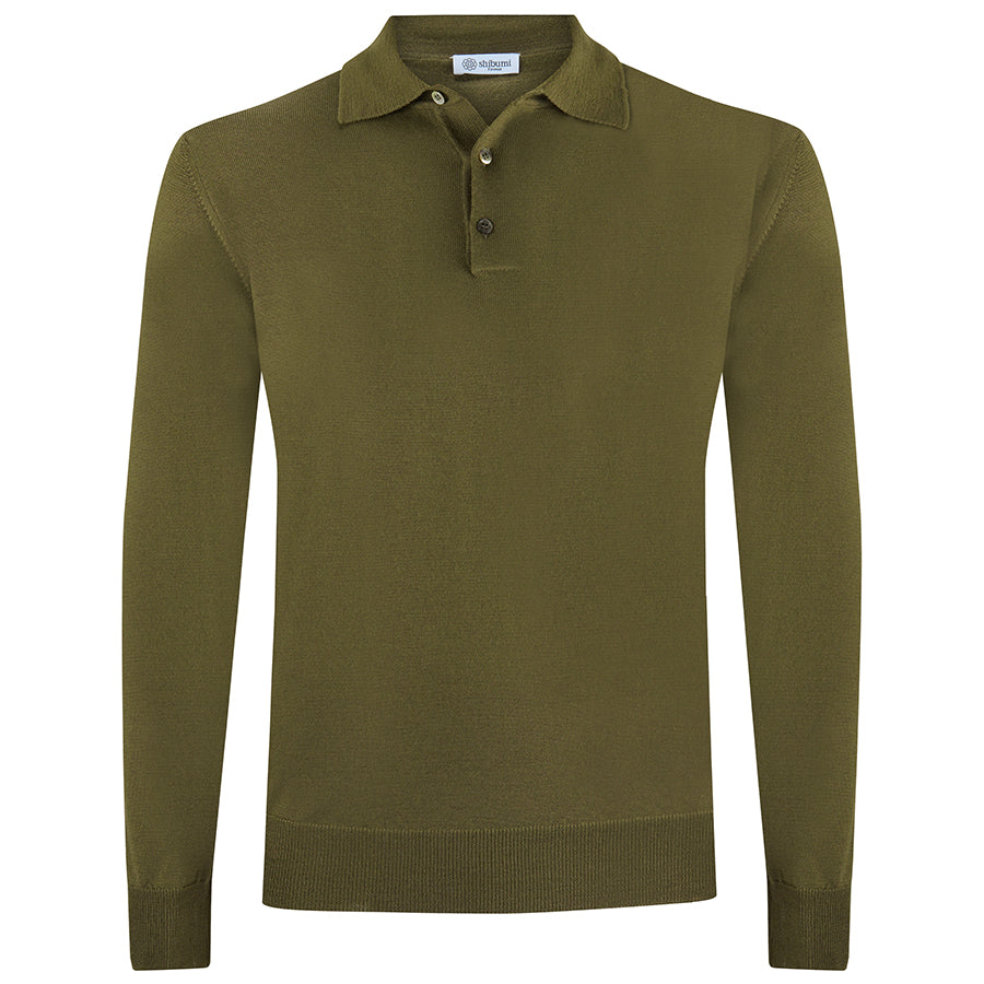 Merino Wool Knitted Polo - Olive