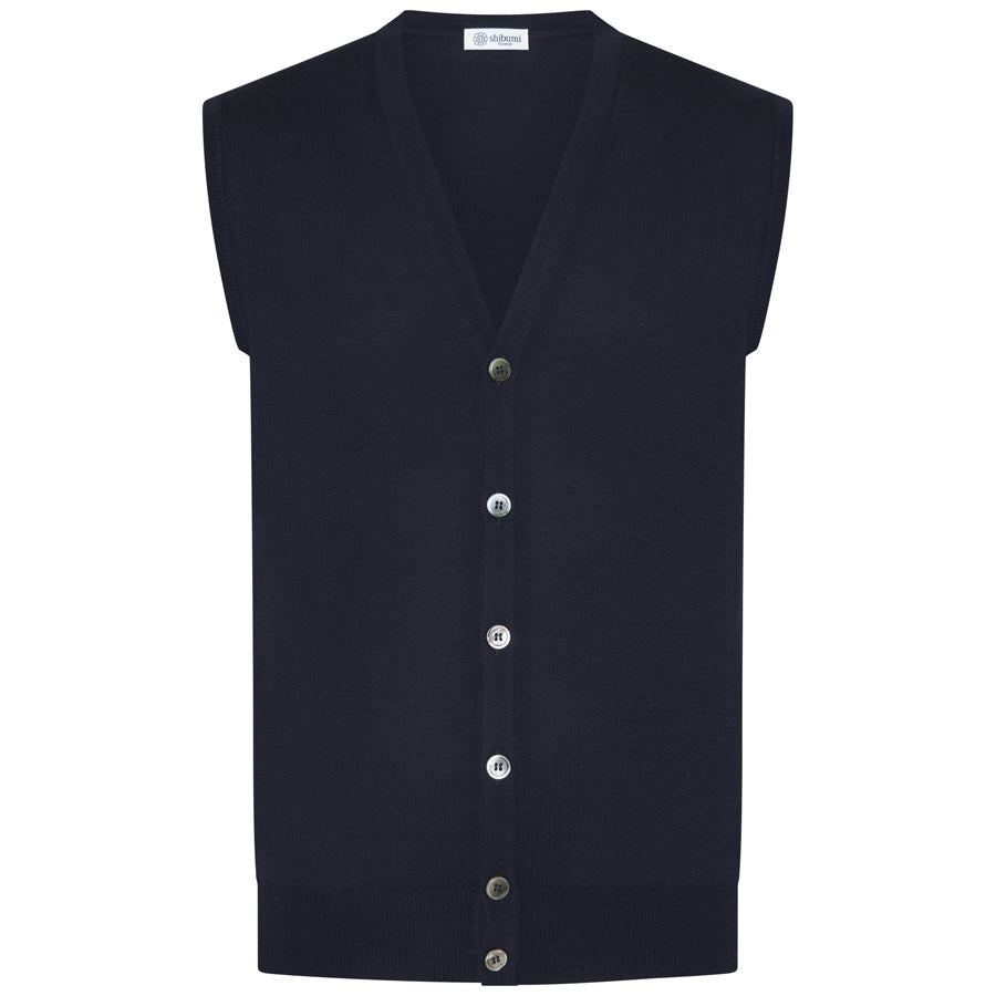 Merino Wool Sleeveless Cardigan Navy Shibumi Firenze