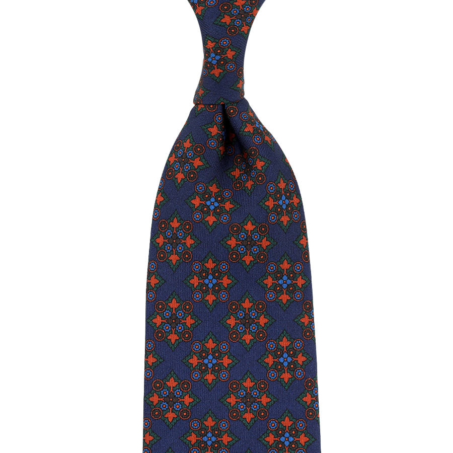 Ancient Madder Silk Tie - Navy - Hand-Rolled