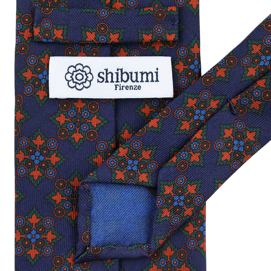 Ancient Madder Silk Tie - Navy - Hand-Rolled
